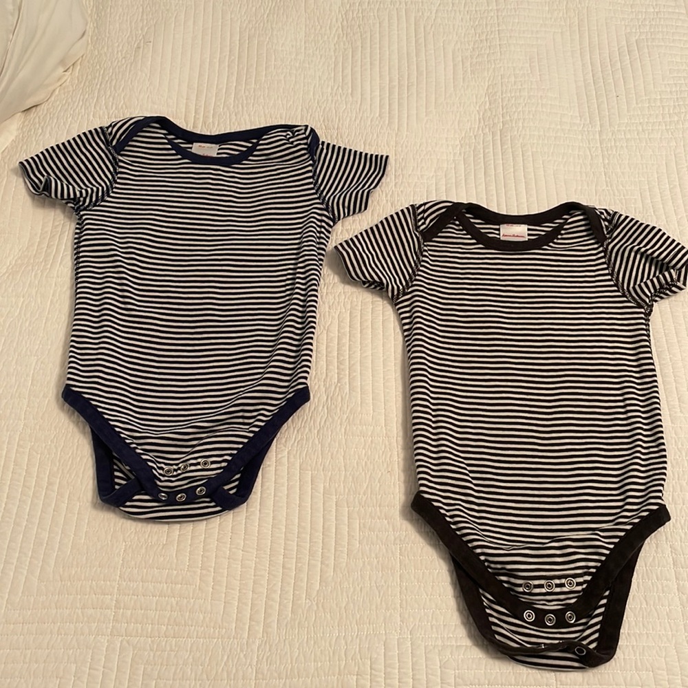 Lot of (2) bodysuits; Navy/white; Black/white striped cotton;  3T